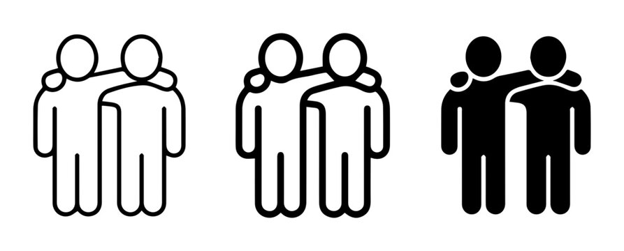 Friendship Icons, Two People Embracing, Support Symbols, Companionship Vector Graphics