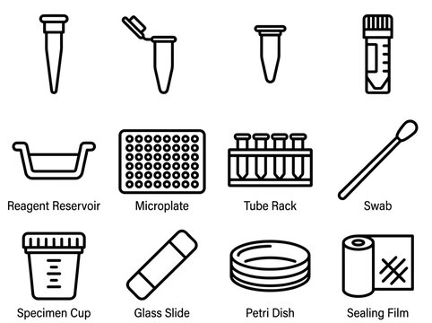 Minimalist Pipette Consumables and Laboratory Labware Icons Set