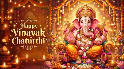 Fototapeta premium Traditional Indian Spiritual Festival | Lord Ganesha Artwork | Ganesh Chaturthi Poster Design | Premium Decorative Background | Sacred Festive ... 
