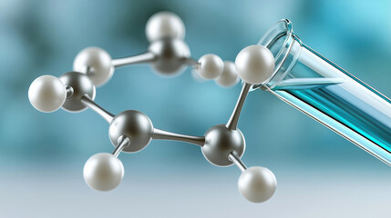 Obraz premium Molecule structure laboratory glass blue liquid scientific research close up chemistry medical innovation technology modern science