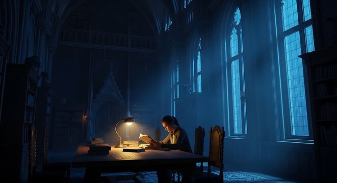Dim Blue Office Study at Night.