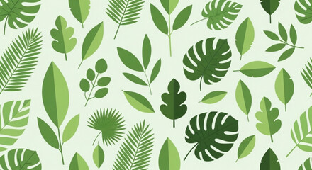 Naklejka premium Various green tropical leaves on light background
