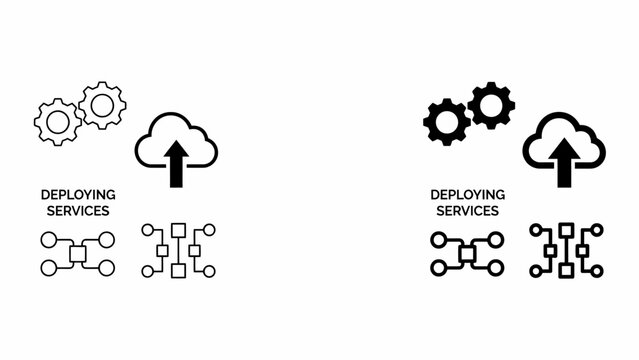 Deploying services cloud computing icons with gears and flowcharts