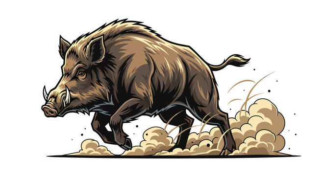 Wild Boar Charging Through Dust for Wildlife Mascot Design