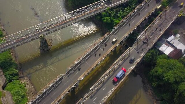 Aerial shot of bengawan solo river during daylight in Central Java, Indonesia.