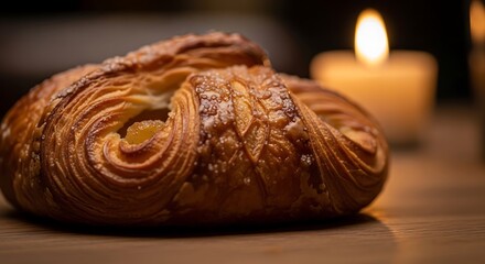 Fototapeta premium Warm Rustic Artisan Bread Loaf Bathed in Candlelight.
