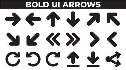 Fototapeta premium Bold UI Arrows Icons Set, Modern Navigation Vector Collection with Direction Interface and User Experience Symbols