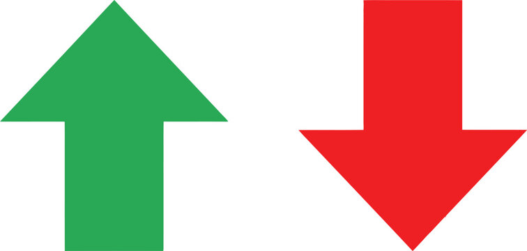 Green arrow pointing up and red arrow pointing down icons set