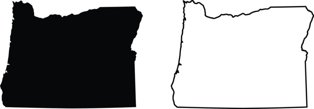 Oregon state map silhouette and outline shape set