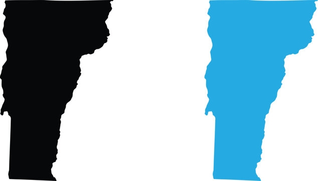 Black and blue silhouette map shapes of the us state of vermont