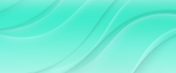 Fototapeta premium 3D green abstract background overlap layer on bright space with flowing waves effect decoration. Modern graphic design element cutout style concept for web banner, flyer, card, or brochure cover