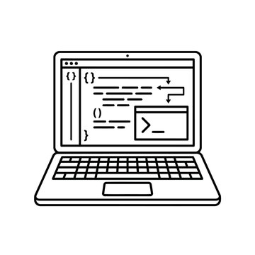 Python Online Coding Laptop Line Art Vector
