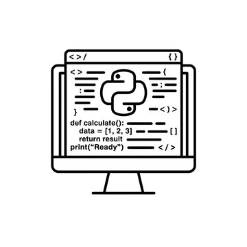 Python Code Editor Computer Screen Line Art Vector
