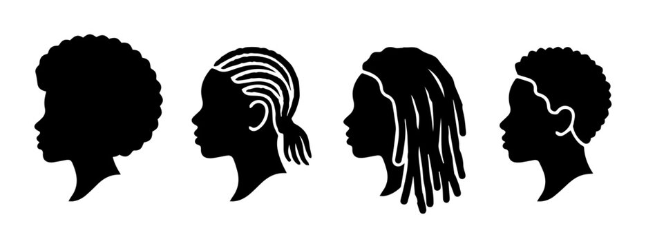 Diverse Black Hair Silhouettes, Afro, Braids, Locs, Natural Styles, Vector Art