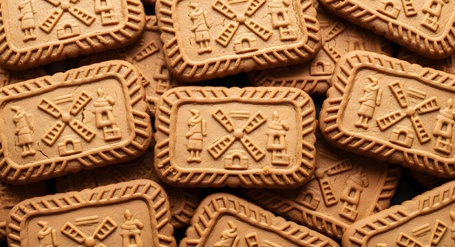 Full screen of piles of Dutch and Belgian famous speculaas spice biscuits
