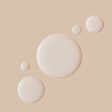 Beige cream liquid smears and drops forming an abstract minimalistic top banner layout for cosmetic foundation brand advertising dermatology product presentation 