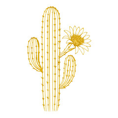 Fototapeta premium PNG Golden cactus with blooming flower.