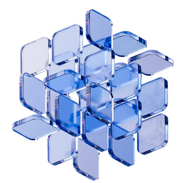 Abstract blue glass floating panels for technology background. Cloud computing concepts, IT corporate websites, or futuristic UI app interface design layouts. 3d rendering