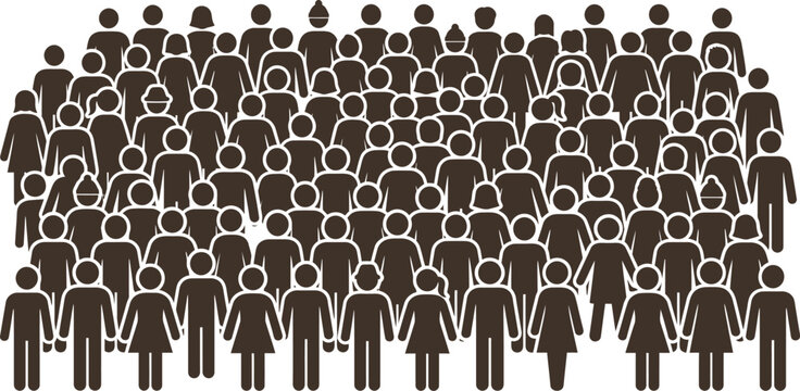 Large Crowd of People Icons Representing Population Growth Community Diversity and Demographic Statistics Concept