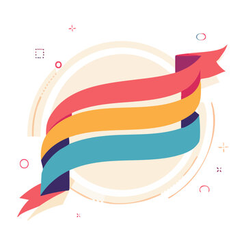 Colorful ribbon banner with arrow and geometric shapes