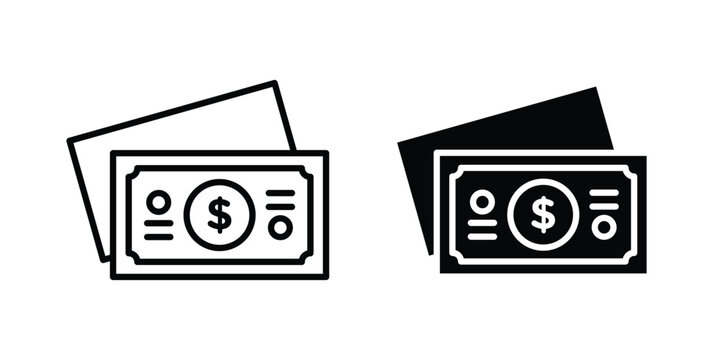 Cash money icon set modern line, solid style collection