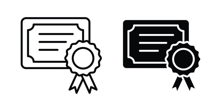 certificate diploma icon set modern line, solid style collection