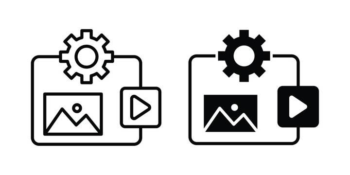 Content management icon set modern line, solid style collection