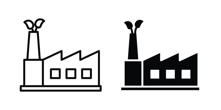 Green factory icon set modern line, solid style collection