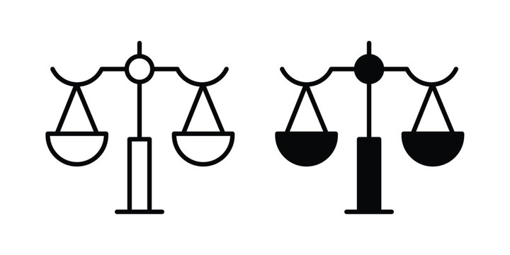 justice scale icon set modern line, solid style collection