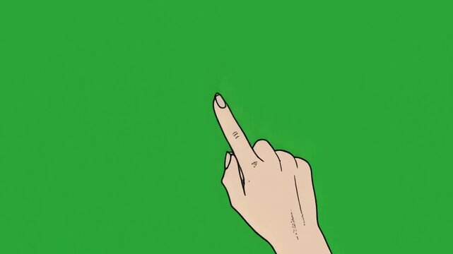 hand-drawn sketch of a human hand pointing and tapping different directions on green screen 4k footage