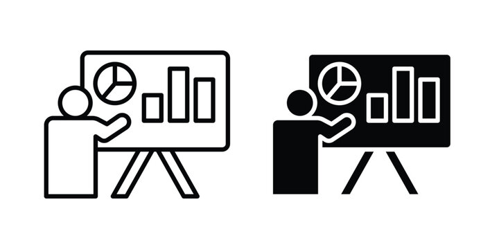 Presentation icon set modern line, solid style collection