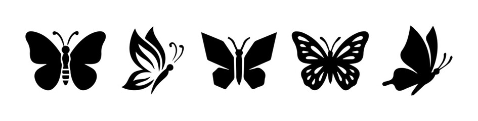 Black Butterfly Silhouettes, Vector Icons Set, Insect Graphics, Nature Elements © Fhatima