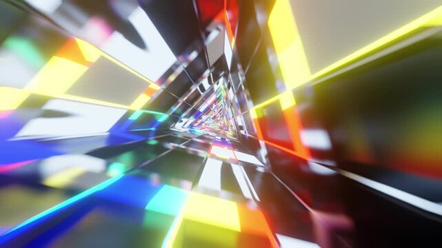 Triangle rotated mirrored pink with multicolored rainbow glass VJ seamless tunnel loop