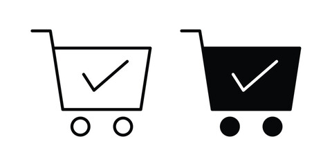 Shopping cart and check mark icon set modern line, solid style collection © David