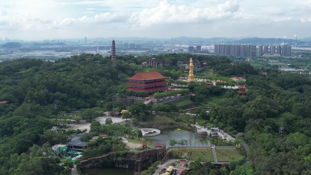  Aerial Drone Footage of Nansha Tianhou Palace National 4A Scenic Area, Guangzhou Natural Landscape