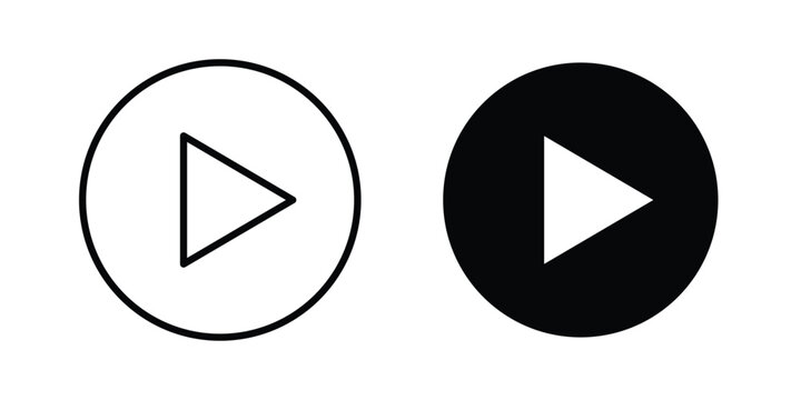 Video play button icon set modern line, solid style collection