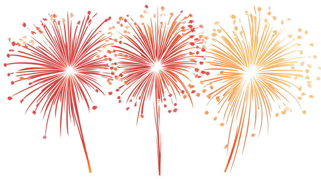 Fireworks explode in the night sky with vibrant red and yellow light trails creating a festive display for the public holiday celebration.