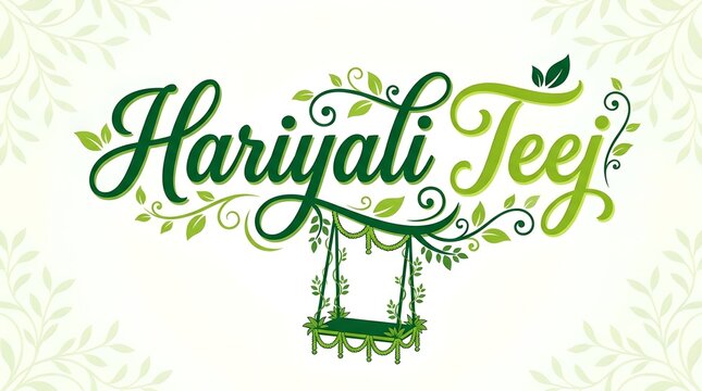 Hariyali Teej Festive Typography With Floral Ornament And Swing Vector Illustration text letters font calligraphy