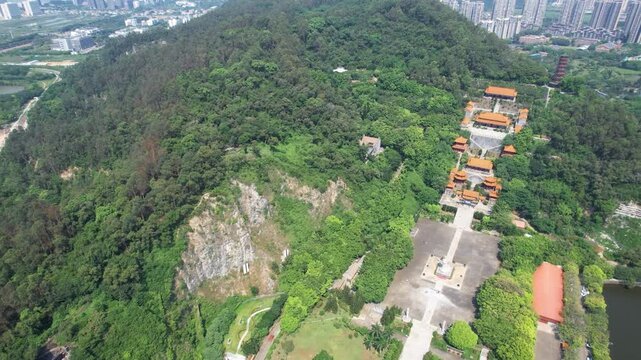 Aerial Drone Footage of Nansha Tianhou Palace National 4A Scenic Area, Guangzhou Natural Landscape
