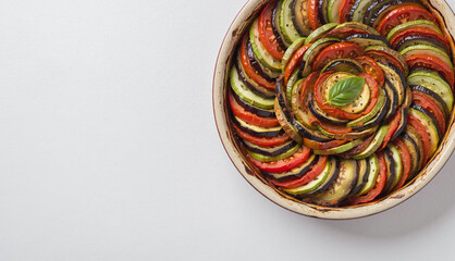 French Ratatouille Spiral with Basil and Copy Space
