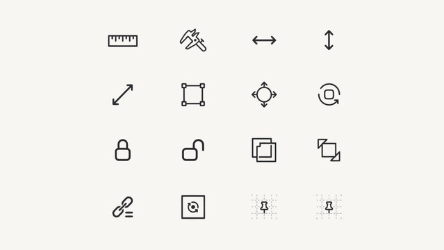 Set of sixteen clean and simple flat icons for editing and security tools . Vector Flat Illustration.