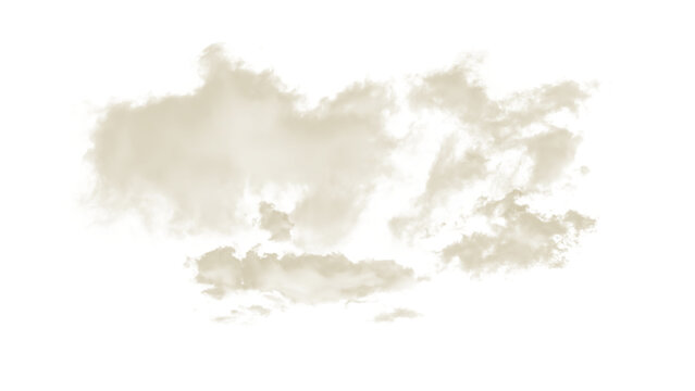 Soft fluffy vintage beige cumulus cloud cluster isolated on a transparent background, perfect for creating warm atmospheric sky overlays and artistic meteorological graphic design projects