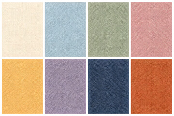Fototapeta premium Set of woven linen fabric textures in assorted colors