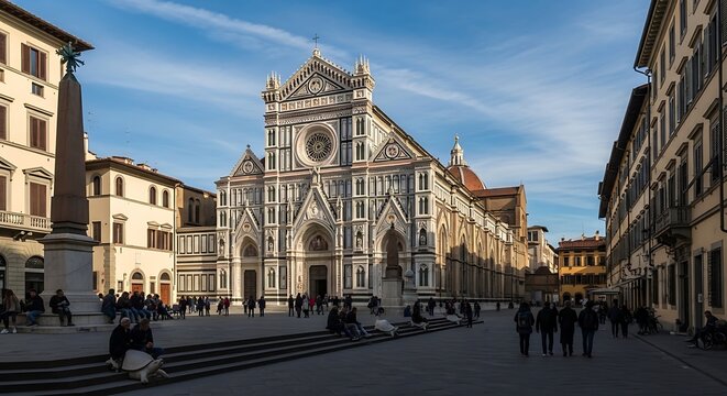 Historic european cathedral facade with ornate architecture and plaza
