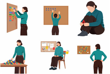 Fototapeta premium Woman organizing shapes and objects for mental clarity and neurodiversity concept illustration