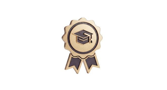 Graduation Cap Icon on Gold Ribbon Badge for Education and Achievement