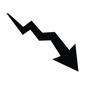 Zigzag downward arrow representing decline or drop.