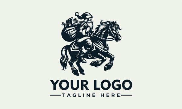Santa Claus Riding Horse Christmas Vector Logo Illustration Design Element