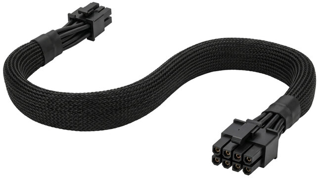 Black PC power supply adapter cable with 6-pin and 8-pin connectors