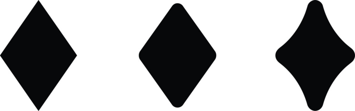 Diamond shape icons set with varied corner radius and concave sides for graphic designers.